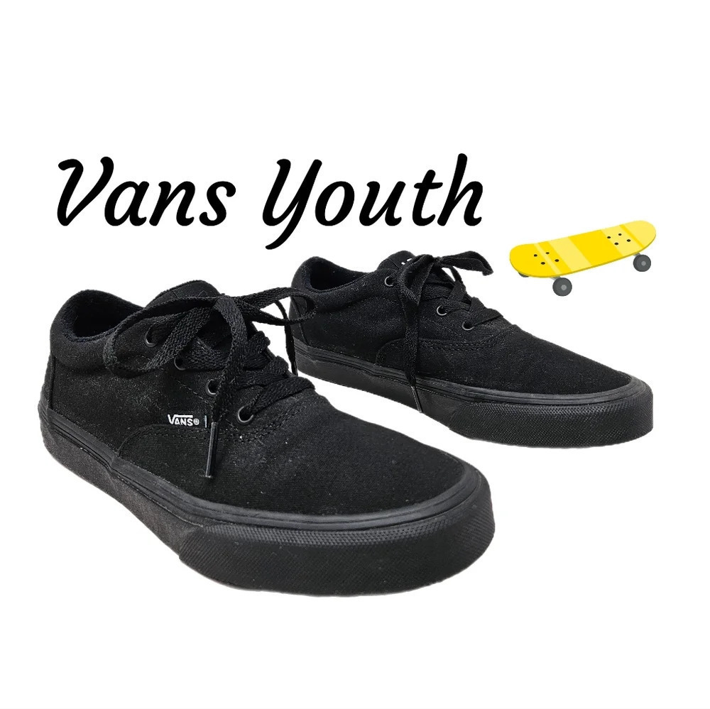 Vans Youth Sneakers Sz 5 Black Canvas Upper Skater School Walk